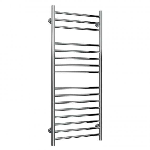Reina Luna Straight Stainless Steel Heated Towel Rail 1200mm high with polished finish for warm, dry towels in modern bathrooms
