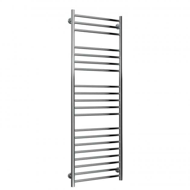 Reina Luna Heated Towel Rail in polished stainless steel, 1500mm high by 500mm wide, energy-efficient and easy to install.
