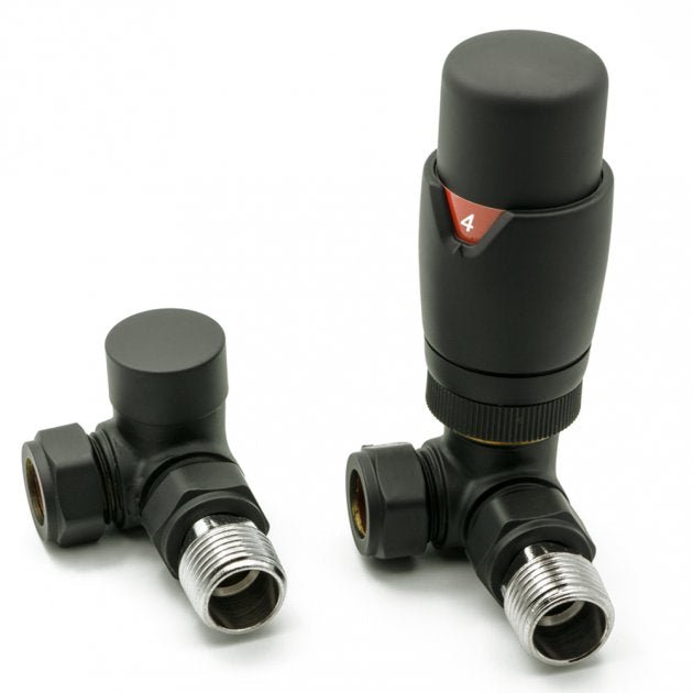 Reina Modal LockShield TRV Angled Radiator Valve - Black - VLV - MDLKC - TAP 'N' SHOWER