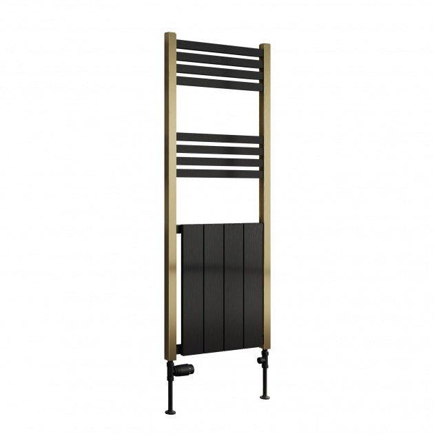 Reina York 1200mm High x 485mm Wide Aluminium Radiator Towel Rail - Gold/Black - A - YRK1248G - TAP 'N' SHOWER