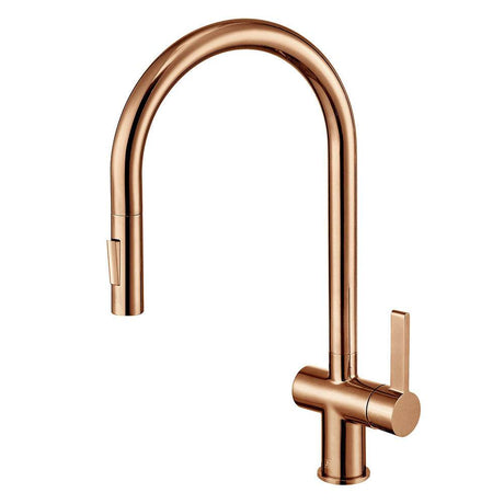 JTP Vos Single Lever Rose Gold Kitchen Sink Mixer with pull out spray and ceramic disk cartridges