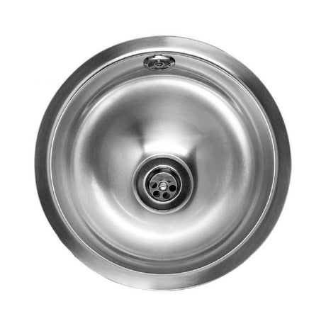 Reginox Stainless Steel round commercial kitchen sink with overflow and polished finish
