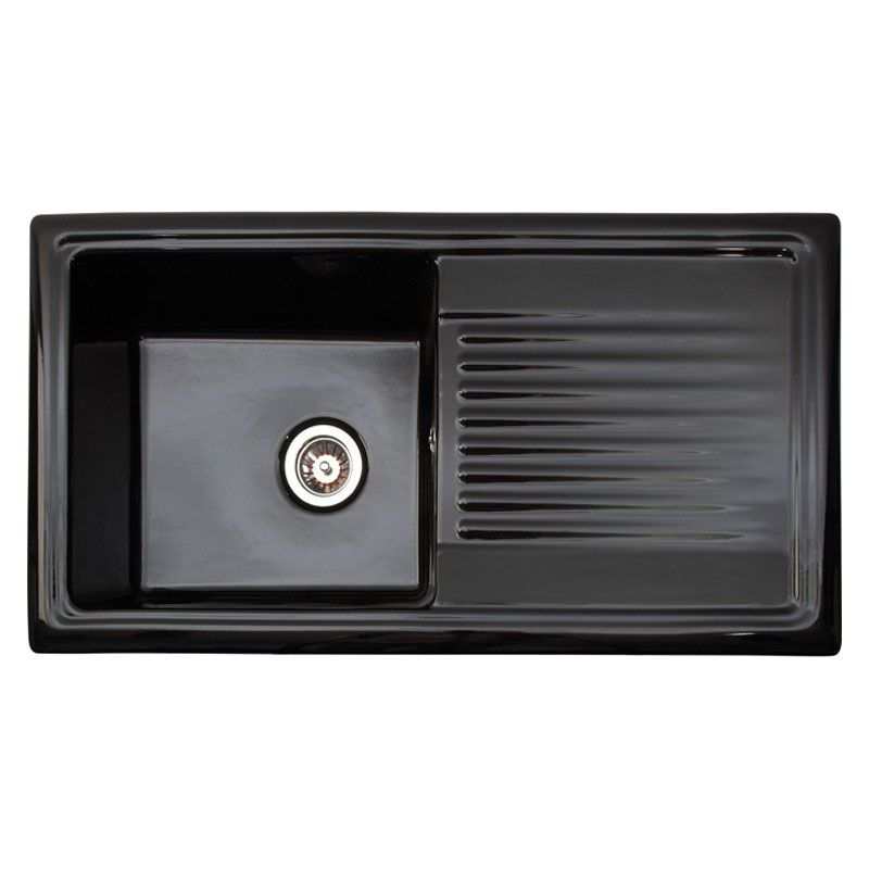 Reginox 1 Bowl Regi-Ceramic black inset kitchen sink with single bowl and draining area made of fireclay ceramic