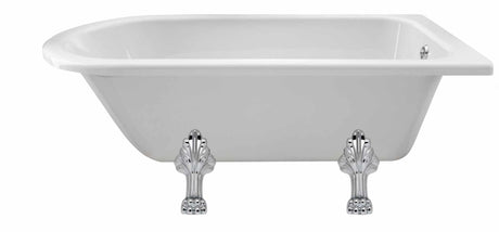 Hudson Reed Winterburn white rectangular single-ended freestanding bath with chrome pride clawfoot legs, 1500mm x 750mm.