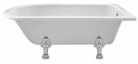 Hudson Reed Winterburn white rectangular freestanding single-ended bathtub with ornate silver pride legs.