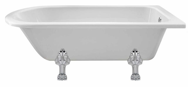 Hudson Reed Winterburn white rectangular freestanding single-ended bathtub with ornate silver pride legs.