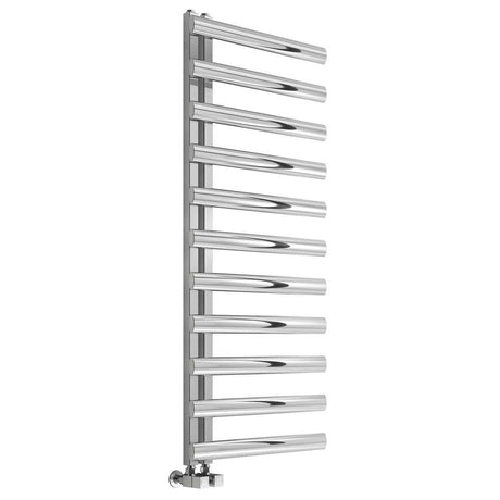 Reina Cavo Modern brushed stainless steel heated towel rail 530mm high by 500mm wide with sleek vertical design