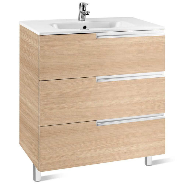 Roca Victoria-N Unik 3-Drawers Vanity Unit with Basin 600mm Wide Textured Oak 1 Tap Hole - 855839155