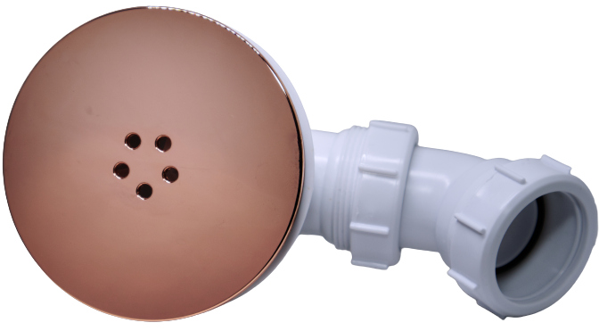 Rose gold 90mm high flow shower tray waste with removable cap for easy cleaning