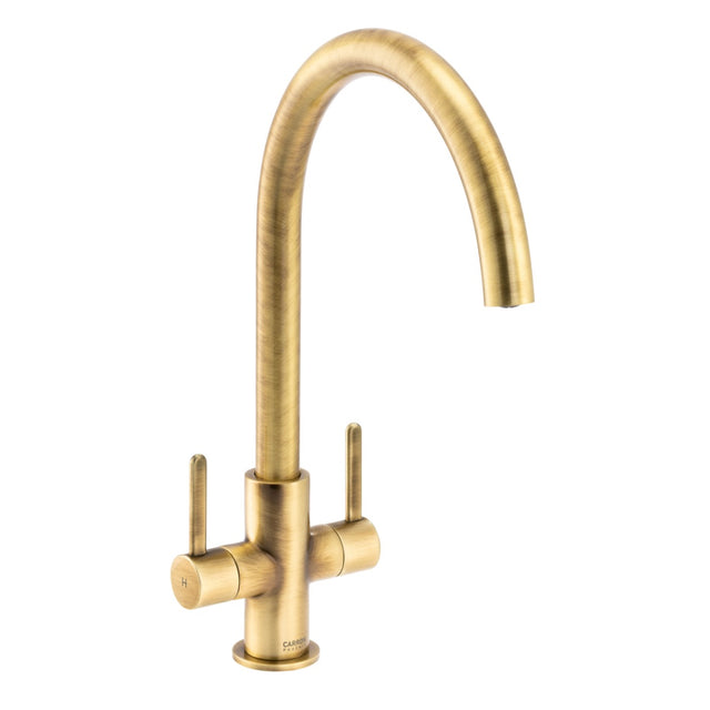 Carron Phoenix Rosolina J Spout Two Lever Kitchen Mixer Tap - Brass - 115.0689.772