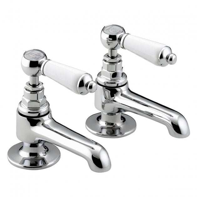 Bristan Renaissance Traditional Basin Taps chrome plated with white handles for classic bathroom style