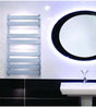 Radox Torro 900mm H anthracite designer heated towel rail mounted in modern bathroom above white sink and next to round mirror