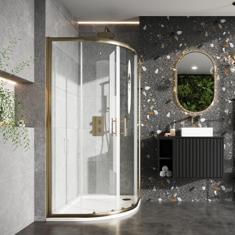 Scudo S6 Double Door Quadrant Enclosure 900mm - Brushed Brass - S6-BBGLASS002