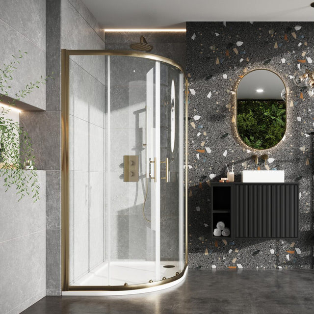 Scudo S6 Double Door Quadrant Enclosure 900mm - Brushed Brass - S6-BBGLASS002