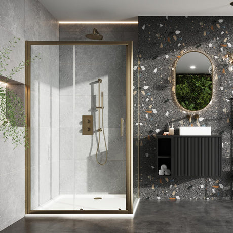 Scudo S6 1200mm Sliding Shower Door - Brushed Brass - S6-BBGLASS015