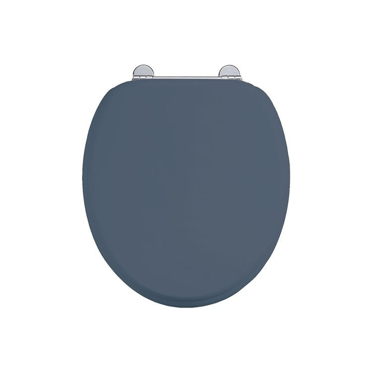 Burlington Soft Close Wooden Toilet Seat & Cover Blue with Chrome Hinges - S99