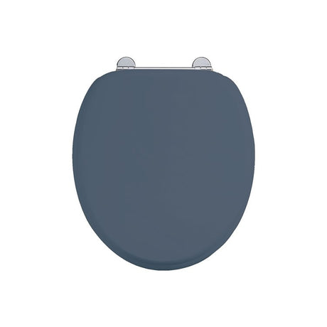 Burlington Soft Close Wooden Toilet Seat & Cover Blue with Chrome Hinges - S99