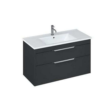 Britton Shoreditch matt grey wall hung vanity unit with two drawers and integrated basin