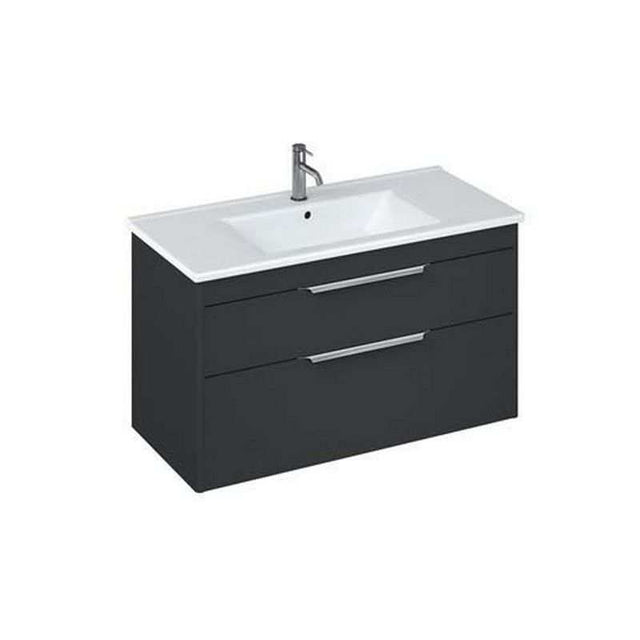 Britton Shoreditch matt grey wall hung vanity unit with two drawers and integrated basin