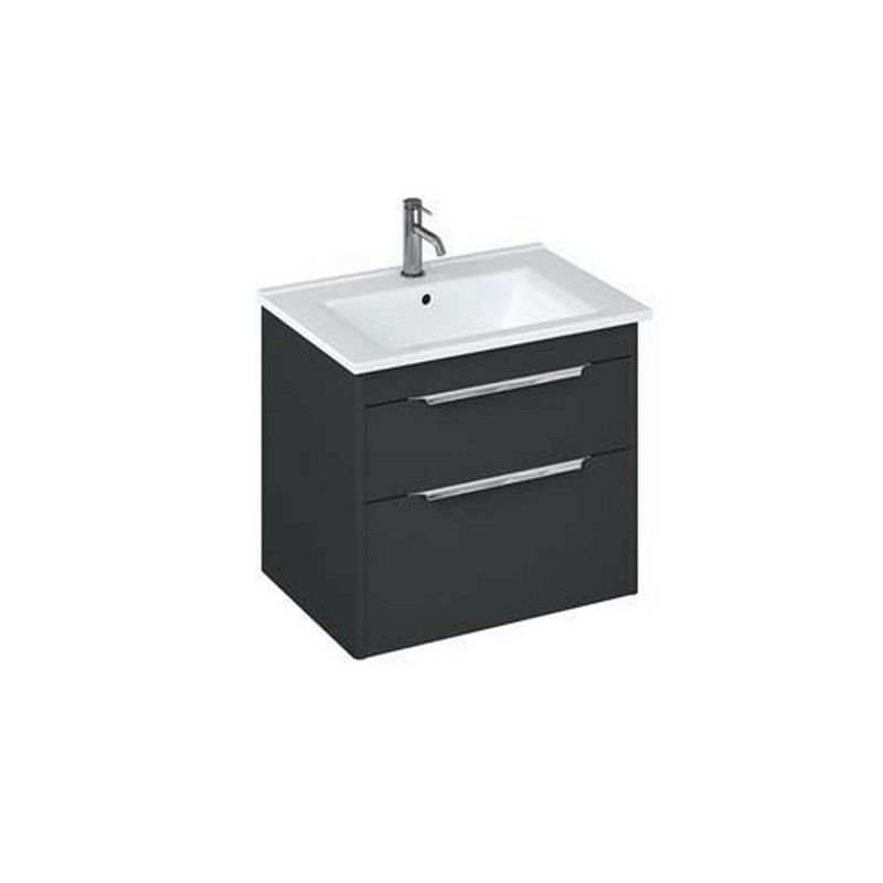 Britton Shoreditch wall hung matt grey vanity unit with two drawers and white basin top