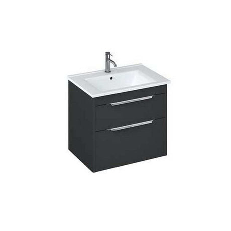 Britton Shoreditch wall hung matt grey vanity unit with two drawers and white basin top