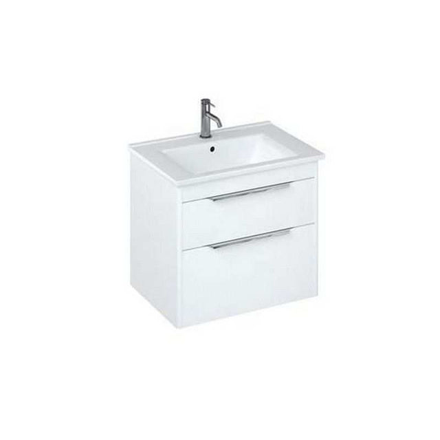 Britton Shoreditch wall hung matt white vanity unit with two drawers and integrated basin