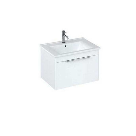 Britton Shoreditch matt white wall hung vanity unit with single drawer and integrated basin