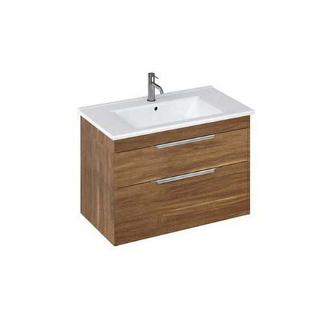 Britton Shoreditch caramel wall hung vanity unit with two drawers and white basin