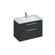 Britton Shoreditch matt grey wall hung vanity unit with two drawers and white basin top
