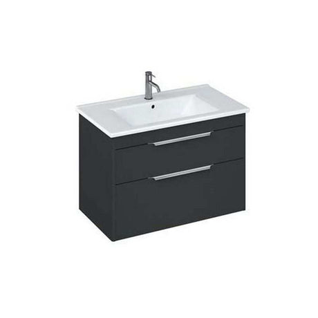 Britton Shoreditch matt grey wall hung vanity unit with two drawers and white basin top