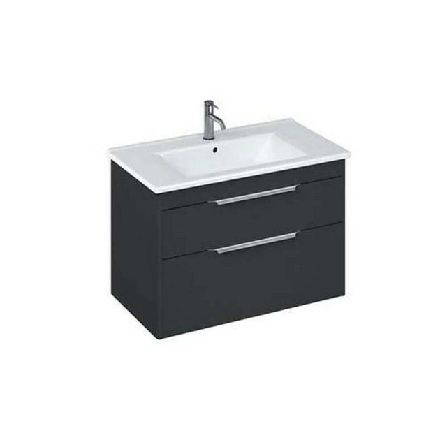 Britton Shoreditch matt grey wall hung vanity unit with two drawers and white basin top