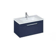 Britton Shoreditch matt blue wall hung vanity unit with single drawer and white basin