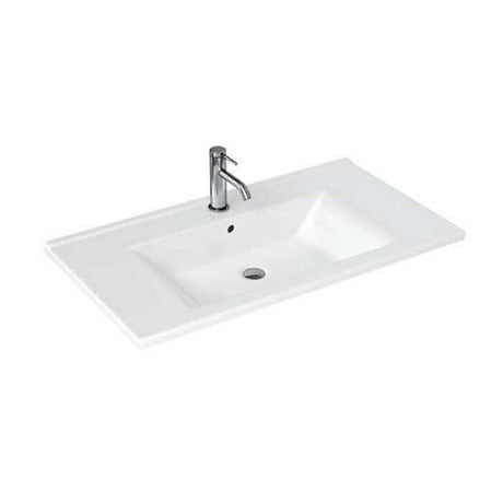 Britton Shoreditch Square white basin with one tap hole and overflow, rectangular vitreous china sink for vanity installation