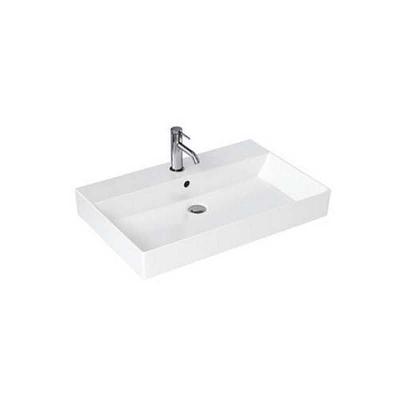 Britton Shoreditch white ceramic rectangular basin with one tap hole and slanted sides