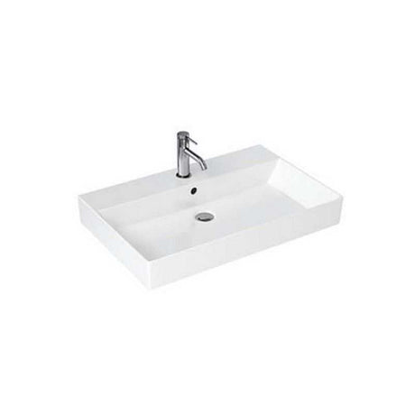 Britton Shoreditch white ceramic rectangular basin with one tap hole and slanted sides