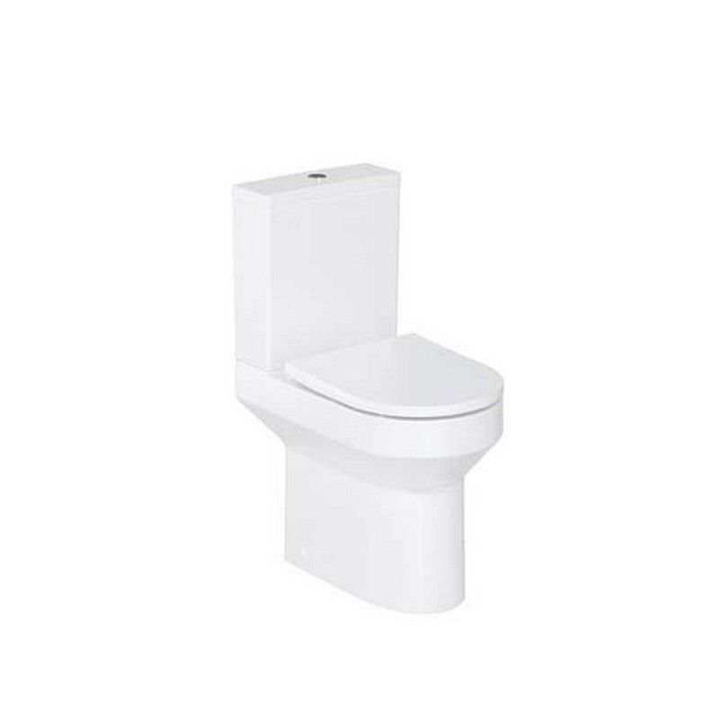 Britton Shoreditch round rimless white close coupled toilet pan with soft close seat