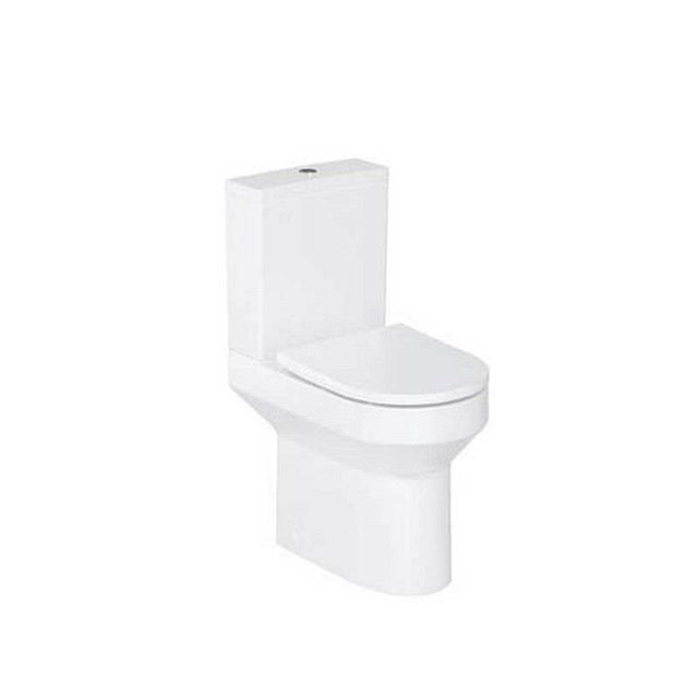 Britton Shoreditch round rimless white close coupled toilet pan with soft close seat