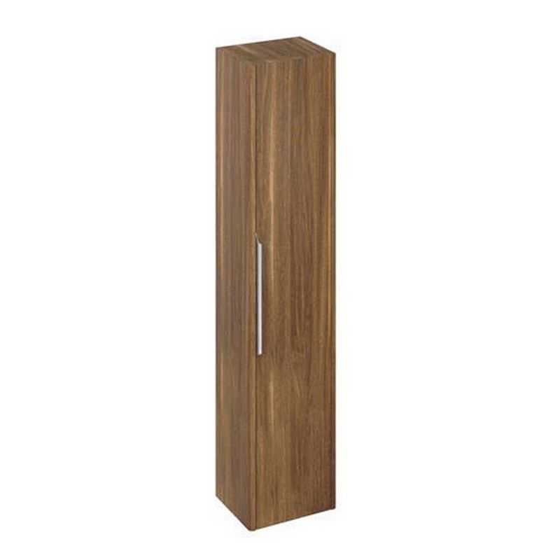 Britton Shoreditch Caramel Tall Unit wall-mounted bathroom storage cabinet with caramel wood-like finish and chrome handle