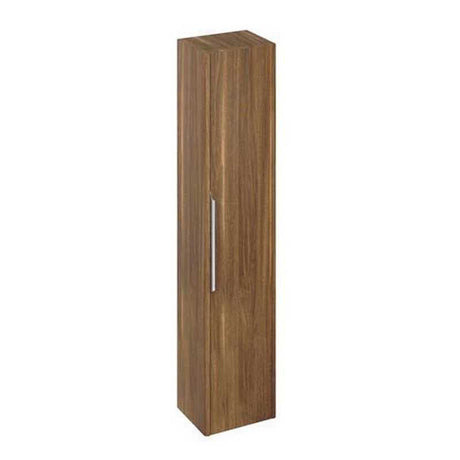 Britton Shoreditch Caramel Tall Unit wall-mounted bathroom storage cabinet with caramel wood-like finish and chrome handle