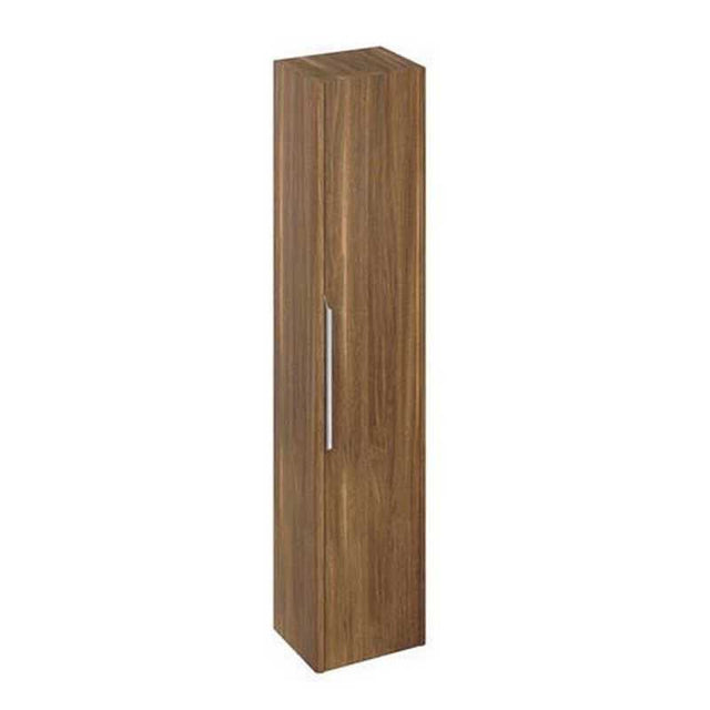 Britton Shoreditch Caramel Tall Unit wall-mounted bathroom storage cabinet with caramel wood-like finish and chrome handle