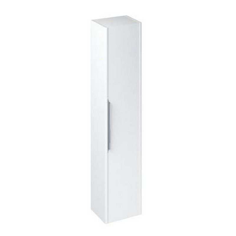 Britton Shoreditch tall white bathroom storage unit with chrome handle and moisture-resistant MDF finish