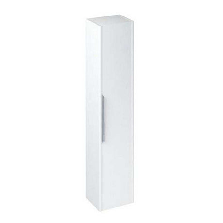 Britton Shoreditch tall white bathroom storage unit with chrome handle and moisture-resistant MDF finish