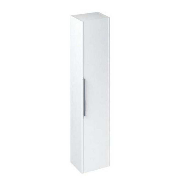 Britton Shoreditch tall white bathroom storage unit with chrome handle and moisture-resistant MDF finish
