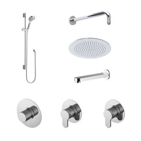 Nuie Arvan thermostatic bath spout concealed mixer shower kit with fixed shower head and stop tap in sleek chrome finish