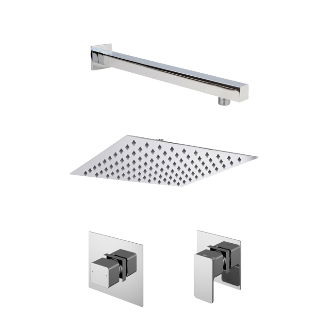 Nuie Windon Mixer Shower with thermostatic concealed fixed square shower head and stop tap in chrome finish