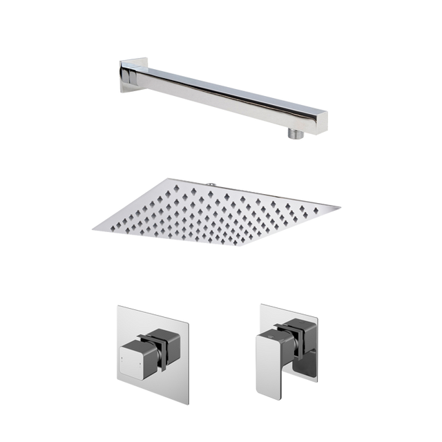 Nuie Windon Mixer Shower with thermostatic concealed fixed square shower head and stop tap in chrome finish