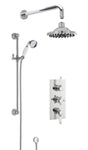 Launde Abbey Victorian Traditional Thermostatic Concealed Triple Valve with Single Function Slider Rail Kit & Wall Mount Shower Arm & Outlet Elbow and Round Fixed Head Shower Kit - Chrome - TAP 'N' SHOWER
