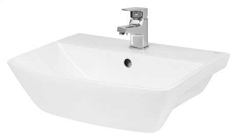 Hudson Reed Aria white semi-recessed square basin with single tap hole, 420mm wide