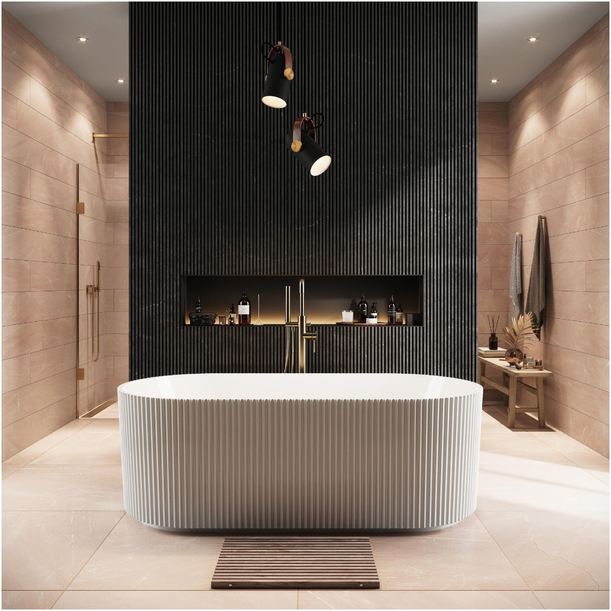 Scudo Labyrinth Fluted Freestanding Bath 1700x800x600mm - White - BATH-002