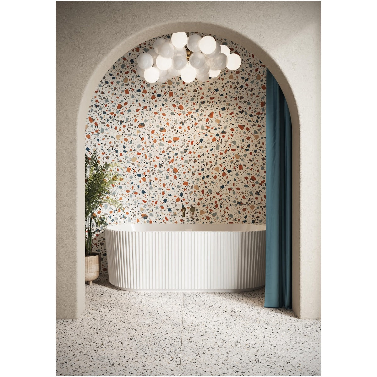 Scudo Labyrinth Fluted Back To Wall Bath 1700x800x600mm - White - BATH-003